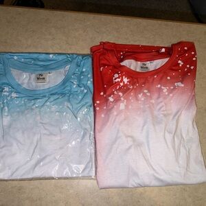 Two size XL Faux Bleached 100% Polyester T-shirts: Bleached aqua and red
